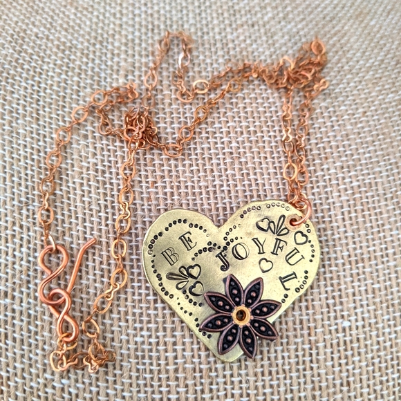 Brass Heart Hand Stamped Joy Pendant - Picture 2 of 8